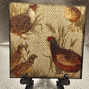 "5/$25" Fall Autumn Pheasant Decoupaged 5x5 Art Canvas W/Black Plastic Easel
